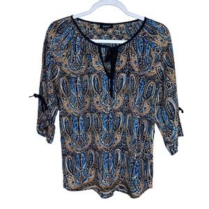 Tolani Blue and Brown Paisley Blouse